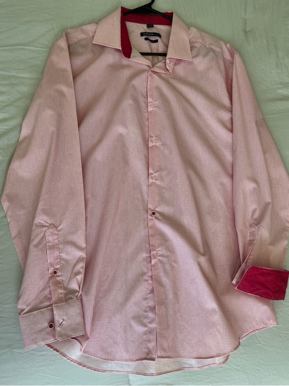 Van Heusen Pink Micro-Check Dress Shirt with Contrast Trim